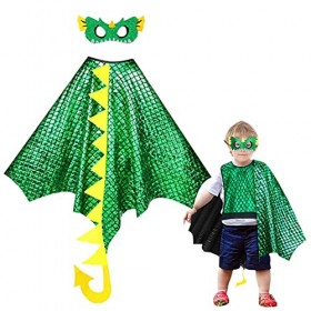 JIASHA Cape Dinosaure pour Enfants, Dinosaure Déguisement Enfant Cosplay Costume Dinosaure Scintillant avec Dinosaure Masque,
