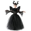 Costume dHalloween pour enfant fille Maléfique diable Costume de sorcière Princesse Tricoté Robe de fête Ailes dange Cornes