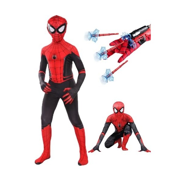 Costume daraignée pour enfant garçon et fille de 8 à 9 ans,Noir et rouge,Avec gants,Accessoires de super-héros,Costume dara