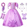 Eleasica Enfant Fille Maxi Robe de Cosplay Princesse Raiponce Tutu Guirlande Manches Courtes Haute Qualité Déguisements Viole