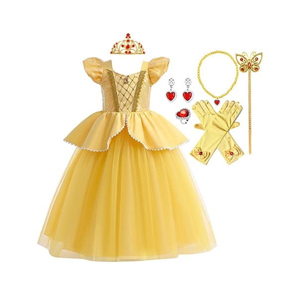 MYRISAM Filles Princesse Belle Robe de Carnaval Hors Épaule Costume de la Beauté et la Bête Halloween Déguisements Cosplay Cé