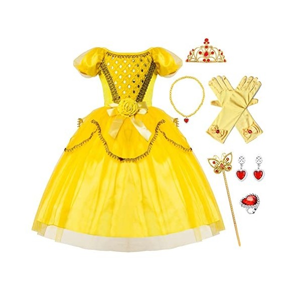 FMYFWY Costume de Carnaval Filles Princesse Robe de Belle Déguisements de la Beauté et la Bête Halloween Noël Robe de Anniver