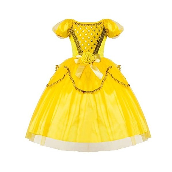 FMYFWY Costume de Carnaval Filles Princesse Robe de Belle Déguisements de la Beauté et la Bête Halloween Noël Robe de Anniver