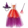 Odizli Costume dHalloween pour enfant - Costume de sorcière pour fille - Costume de sorcière - Robe en tulle - Balai de sorc