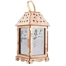 NUOBESTY 1 Pc Lumières De Lanterne De Noël En Bois Veilleuse Led Lanterne De Table De Noël Lanterne à Bougie Suspendue Lanter