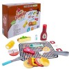 Jouet Cuisine en Bois Enfant, Dînette Enfant Accessoire Jeux de Cuisine, Aliments Cuisine Salade Barbecue Sandwich Jouet à Co