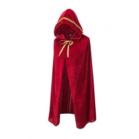 Regenboog Cape en velours bordeaux avec bordure dorée, cape pour femme avec capuche, cape rouge vin et or, costume de Noël, H