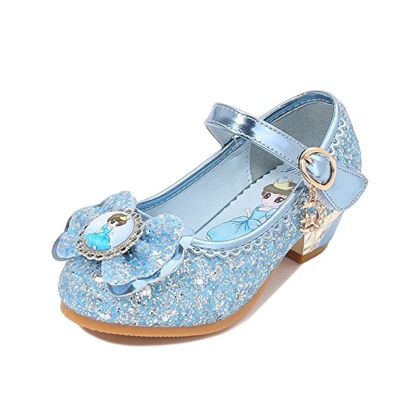 New front Fille Haute Qualité Chaussures de Princesse Reine des Neiges Elsa Anna Talon Haut Paillettes Sandales Violet Argent