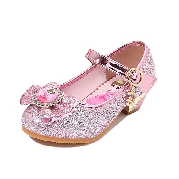 New front Fille Haute Qualité Chaussures de Princesse Reine des Neiges Elsa Anna Talon Haut Paillettes Sandales Violet Argent