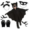 Aohcae Costume de chauve-souris pour enfant - Costume de vampire pour femme + gants + bandeau chauve-souris + masque de chauv
