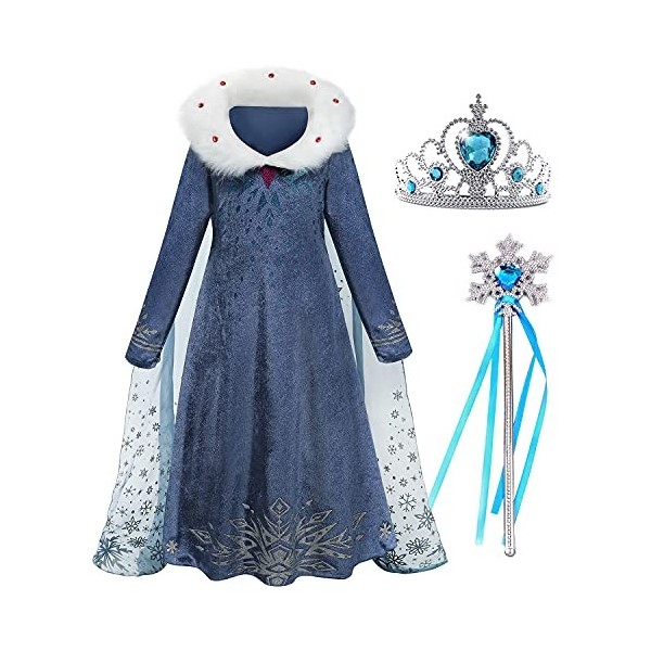 Costume dhiver pour filles Elsa La Reine des Neiges Costume pour enfants Cosplay Fête danniversaire 110 3-4 ans 