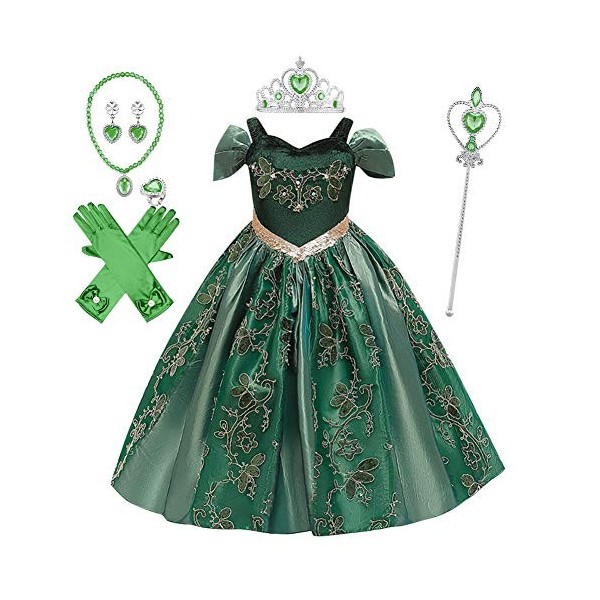 IWEMEK Filles Déguisements Princesse Anna Robe + Accessoires Reine des Neige 2 Costume de Carnaval Halloween Noël Robes de fê