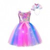 Oyolan Déguisement Sirène Fille Enfant Princesse Robe Lumineuse LED Serre-Tête Bandeau Cosplay Halloween Carnaval Fête Annive