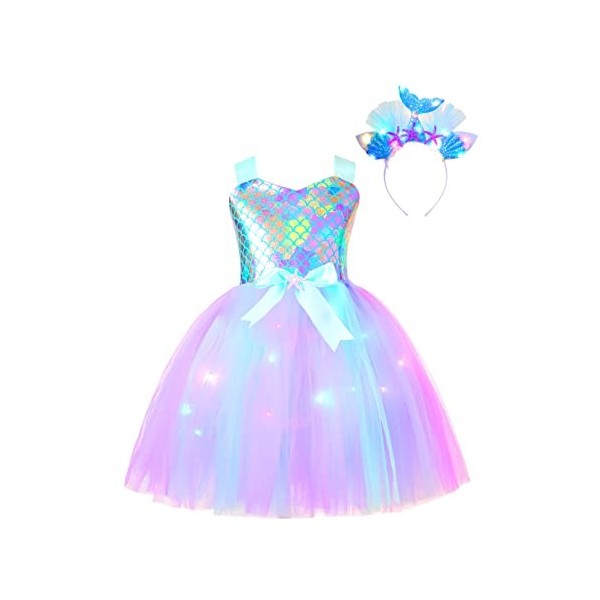 YiZYiF Enfant Fille Déguisement Licorne Sirène Robe Princesse Tutu Jupe avec Lumineuse LED Cosplay Costume Halloween Carnaval