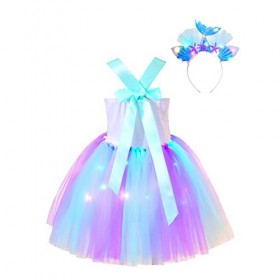 YiZYiF Enfant Fille Déguisement Licorne Sirène Robe Princesse Tutu Jupe avec Lumineuse LED Cosplay Costume Halloween Carnaval