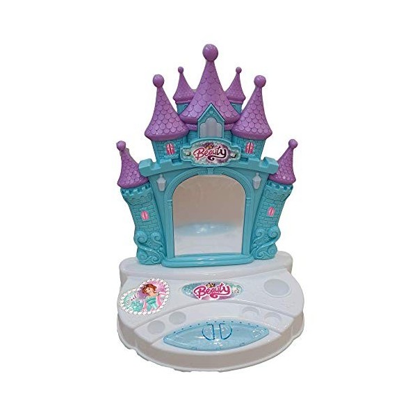 TOY0270/C - Miroir avec lumières et sons - Boucles doreilles - Brosse sèche-cheveux fonctionnelle dans boîte cadeau