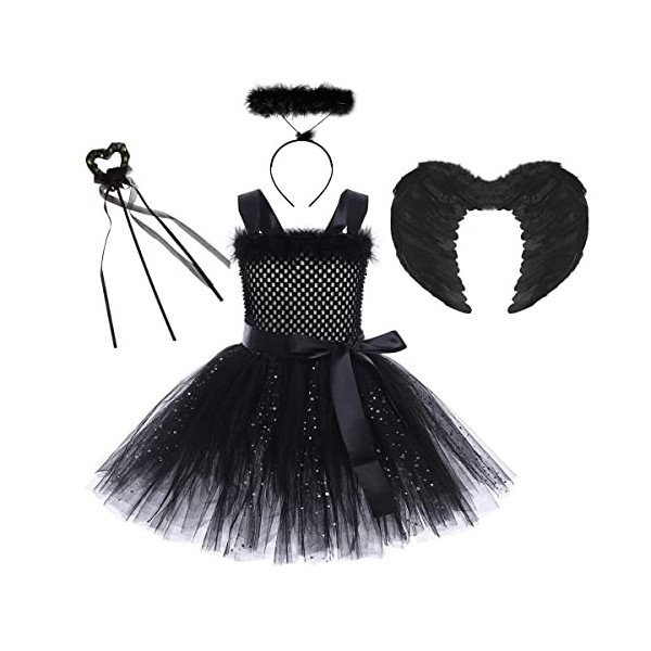 Déguisement Fée Enfant – 4 Pièces : Ailes, Tutu, Baguette, Barrette, Rose