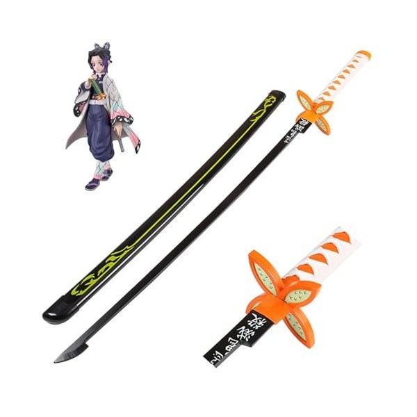 RENSIS 76/104cm Katana Demon Slayer Épée de Samouraï en Bambou Kochou Shinobu Sabre Japonais en Bois for Garçons Filles Cadea