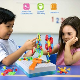Mosaique Enfant Jeux Enfant 3 Ans - Montessori Jeu Construction Puzzle 3D Jouet Éducatifs Perceuse Créatif Jouet à Visser Jeu