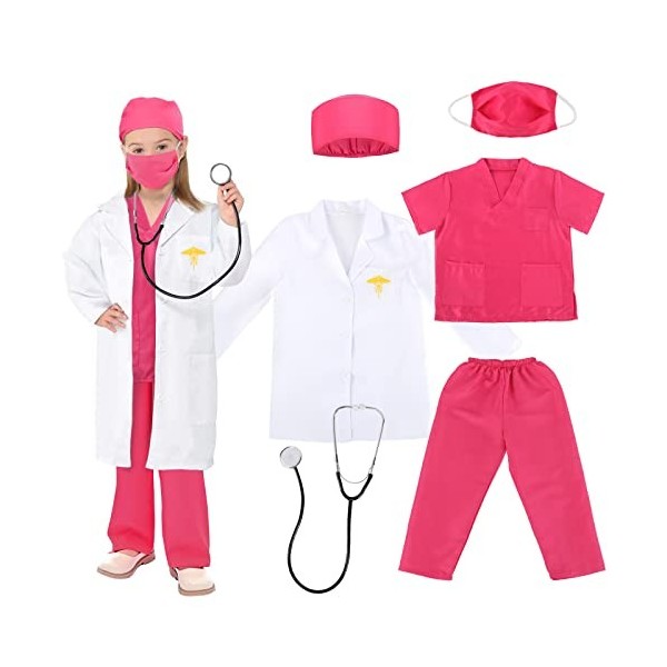 M MUNCASO Costume de médecin pour enfant Costume de jeu de rôle unisexe pour médecin Costume de médecin pour enfant Costume d