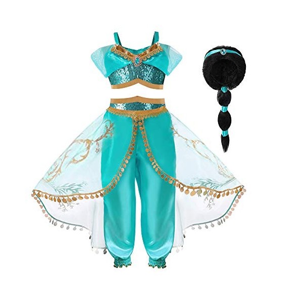 Hamanasu Costume de la Princesse Jasmine pour Les Filles Déguisement de Princesse pour la fête danniversaire Jeu de rôle Ban