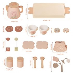 CLIUNT 17PCS Accessoires de Cuisine Jouets en Bois,Service à Thé Jouets en Bois pour Enfants,Jeux de Rôle de Tea Party,Cadeau