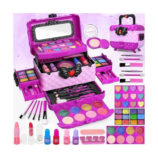 Kit de Maquillage pour Enfants, Kit de Maquillage Lavable pour Enfants, Jouets de Coiffeuse, Cadeaux pour Filles de 3, 4, 5, 
