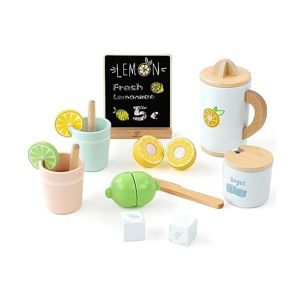 Little Log Ensemble de Jeu de Limonade en Bois pour Enfants Jouets de Nourriture Jouet de Simulation Support de Limonade pour