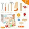 Boîte à outils en bois pour enfants, établi pour enfants, boîte à outils pour enfants avec outils en bois colorés, jouets pou