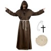 Deguisement Moine Homme Halloween Costume Prêtre Adulte Médiéval Capuche Capot&nbsp;Robe Renaissance avec Croix pour Halloween Cos