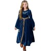 Diudiul Robe de Princesse Médiévale Renaissance pour Fille Costumes dhalloween pour Enfant Bleu,140CM 