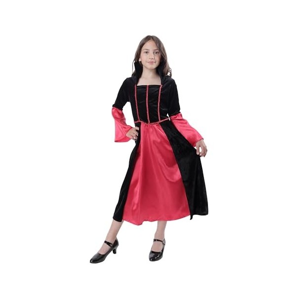 Carnavalife Costume vampire fille vampire royale 3-12 ans, robe gothique comtesse noble reine vampire pour Halloween et carna