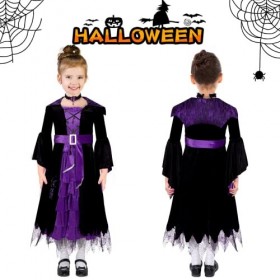 FunsLane Costumes de sorcière dHalloween pour filles, déguisement dHalloween pour enfants avec accessoires de cou pour fête