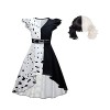 Costume de Cosplay Cruella Deville pour Enfant Personnage de Film Populaire Cruella Cosplay Robe Noir Blanc Halloween Carnava