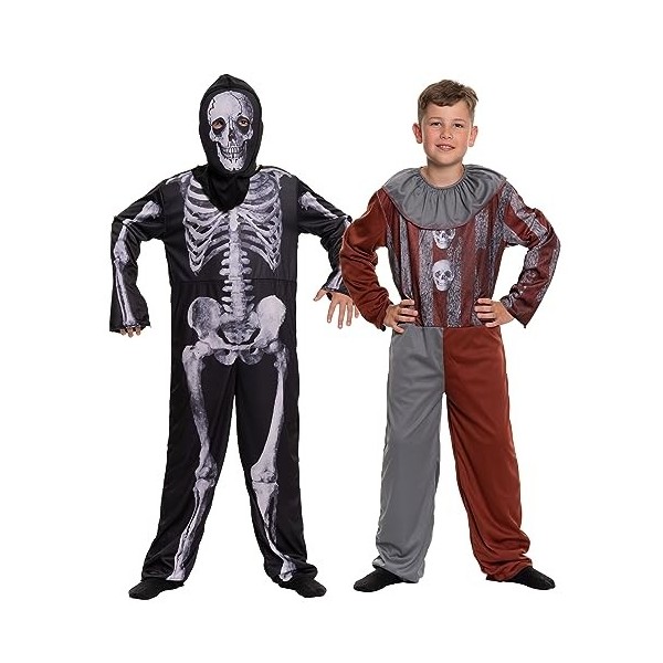 Magicoo Costume dHalloween double face 2 en 1 : costume de squelette et de clown horreur pour enfant garçon – Costume révers