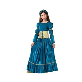 Atosa Costume Fille Reine Médiévale Courtisane Dépoque Classique Moyen Âge Robe Bleu Et Or Enfant 3 À 4 Ans