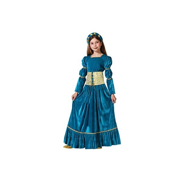 Atosa Costume Fille Reine Médiévale Courtisane Dépoque Classique Moyen Âge Robe Bleu Et Or Enfant 3 À 4 Ans