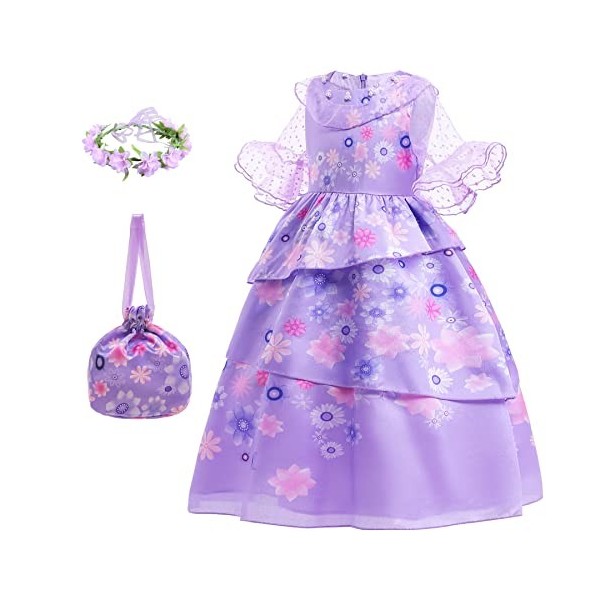 BanKids Encanto robes Isabella filles costumes Madrigal cosplay costumes danniversaire Halloween dress up avec sac cercle 7-