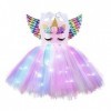 inhzoy Enfant Déguisement de Licorne Princesse Fée pour Fille Tutu Robe avec Lumières Brillant + Bandeau de Licorne Halloween