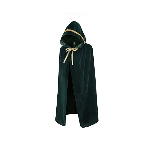 Regenboog Cape en velours vert pour enfants de 58,4 cm avec bordure dorée, cape verte et dorée, costume de Noël, Halloween, m