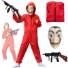 Maison des Argent Costume pour enfant 134, 140, 146 cm, avec masque rouge, combinaison de voleur, costume dHalloween, de car