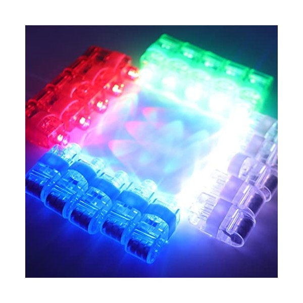 Lot de 100 lampes LED pour doigt - 4 couleurs - Super lumineuses - Pour fêtes, événements, cadeaux