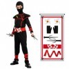 Kitimi Deguisement Ninja Enfant, 13 Pièces Cosplay Anime Costumes, Rouge Noir Déguisement Ninja avec Baïonnette Fléchettes, C