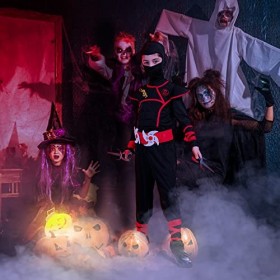 Kitimi Deguisement Ninja Enfant, 13 Pièces Cosplay Anime Costumes, Rouge Noir Déguisement Ninja avec Baïonnette Fléchettes, C