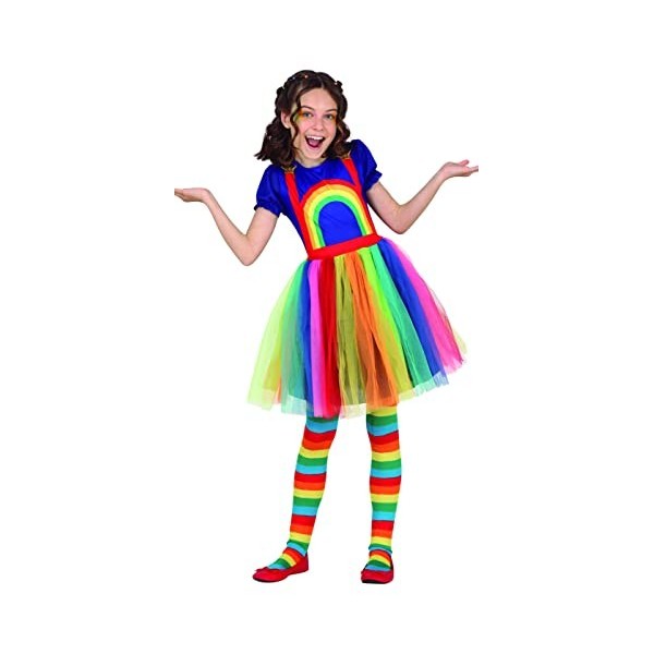 FIESTAS GUIRCA Costumes pour fille Arc-en-Ciel - Costume pour Enfant avec Robe Arc-en-Ciel pour Filles de 7-9 Ans