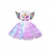 TiaoBug Enfant Fille Princesse Robe Licorne Déguisement Halloween Noël Carnaval Paillettes Robe Soirée Anniversaire et Serre-