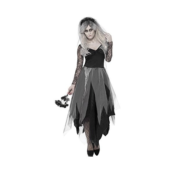 Graveyard Bride Costume, Black, with Dress & Rose Veil, PLUS X2 