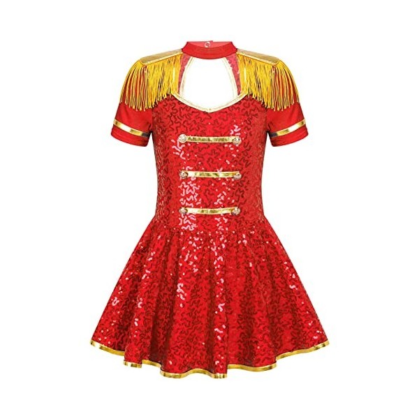 Oyolan Déguisement Monsieur Loyal Cirque Enfant Fille Robe Danse Paillette Brillant Justaucorps Gymnastique Costume Halloween