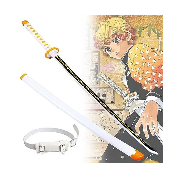 ZYXDDP Épée De Samouraï en Demon Slayer, Épées en Bois Agatsuma Zenitsu Bamboo Katana avec Fourreau, 76cm/104cm Épée Jouets p