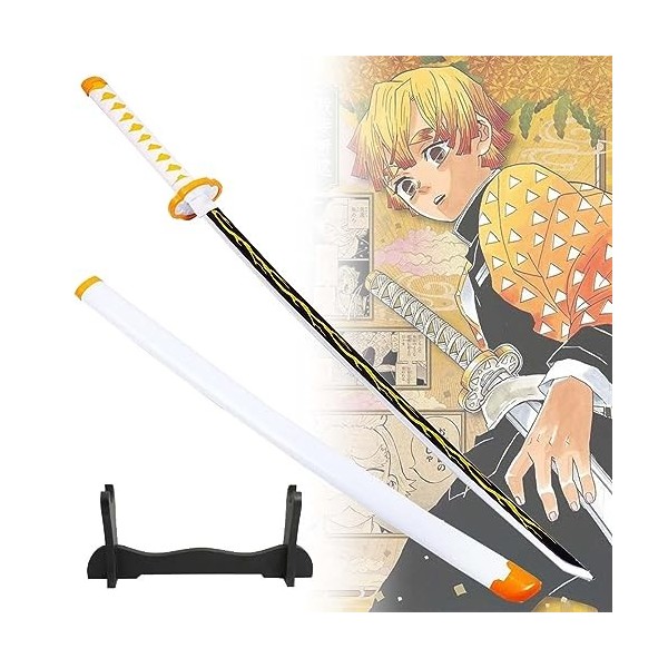 ZYXDDP Épée De Samouraï en Demon Slayer, Épées en Bois Agatsuma Zenitsu Bamboo Katana avec Fourreau, 76cm/104cm Épée Jouets p